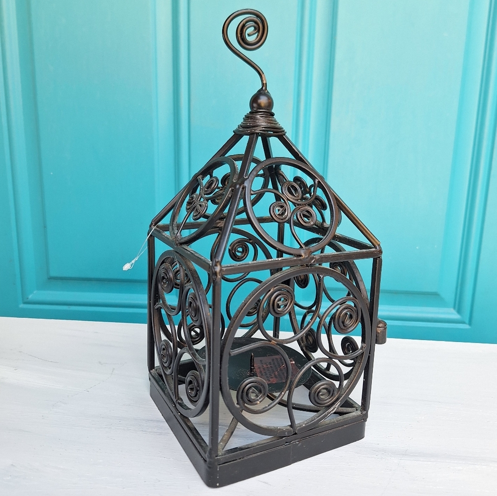 Metal Lantern for Candle Wrought Iron Medieval Gothic Baroque Ornate Scrollwork - Picture 7 of 17